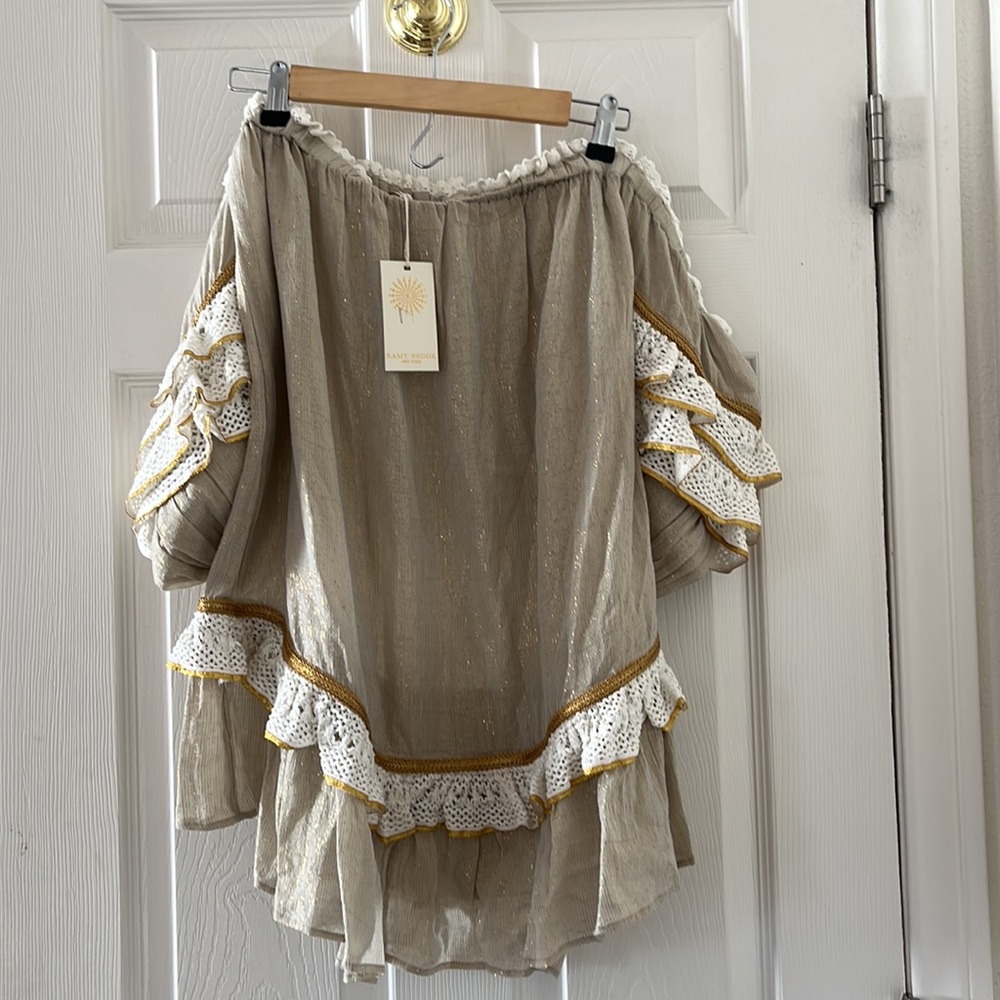 NWT $295 Ramy Brook Womens Kyro Mini Dress, Brown size XS off shoulder - Picture 9 of 14
